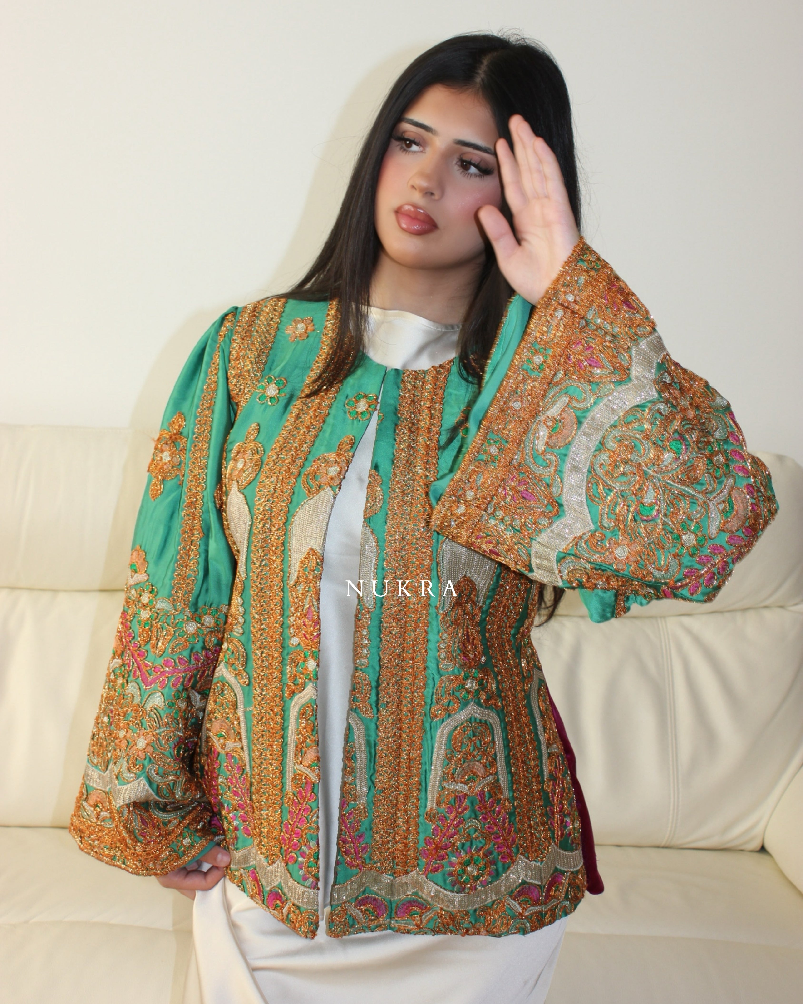 Bespoke Detailed Green and Pink Jacket